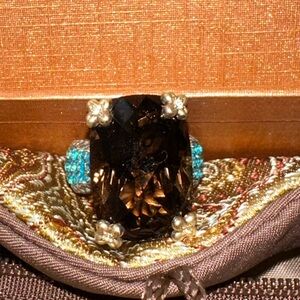 Barbara Bixby SZ 7 Sterling & 18K 15.90 cttw Smoky Quartz & Apatite Ring Box Bag